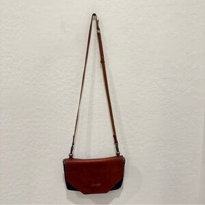 R. Riveter Crossbody Purse Brown Leather Denim